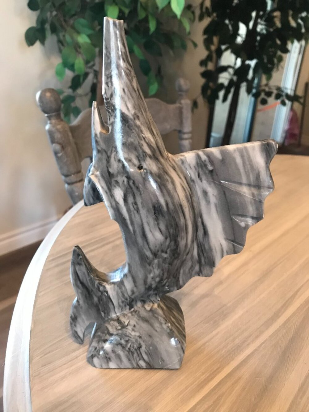 Vintage Onyx Grey Color Sculpture Jumping Dolphin
